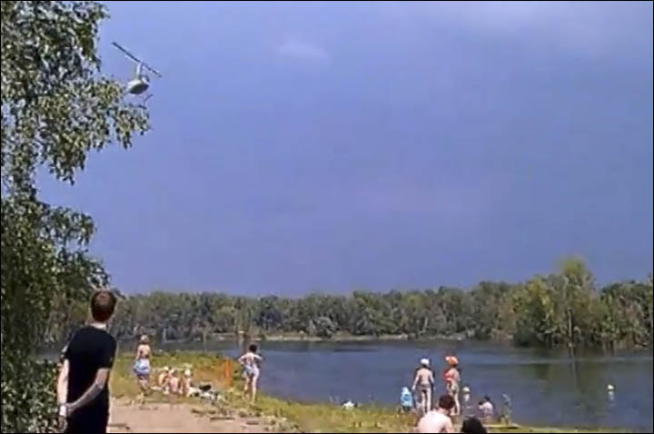 Helicopter in the sky near the beach