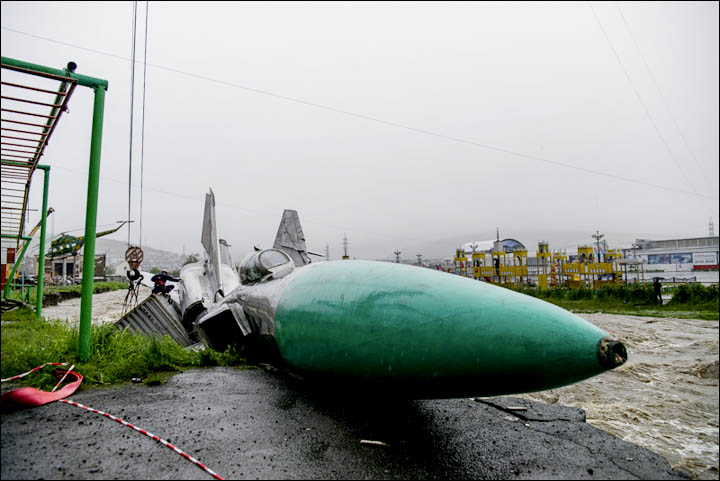 Aircrafts museum in water Magadan