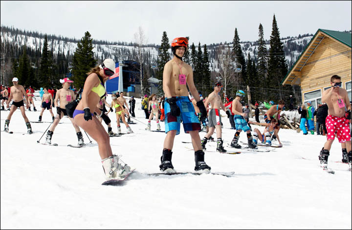 World biggest ski bikini ride Sheregesh Siberia