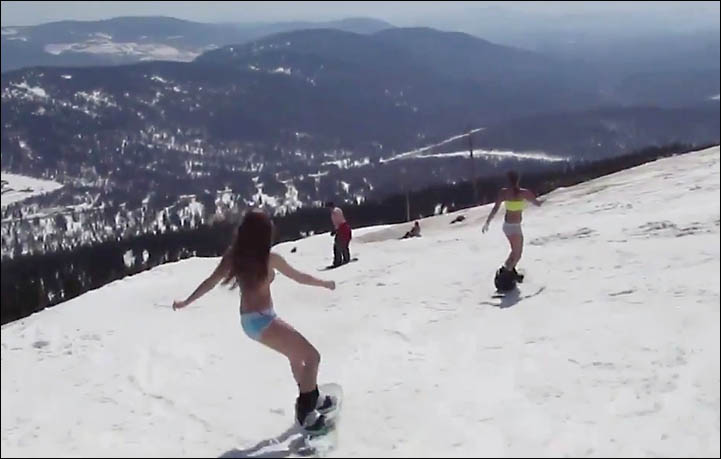 Bikini snowboarding Siberia