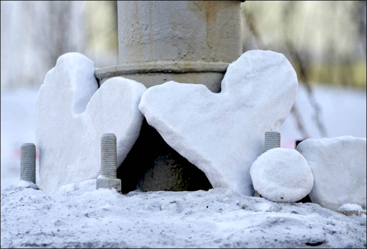 Heart-shaped pieces of snow