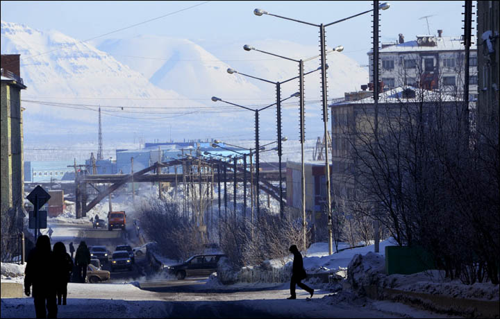 Busy street in industrial part of the city