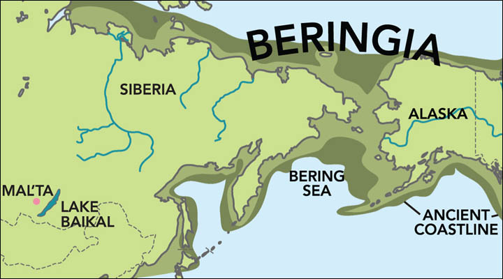 Malta boy, map of Beringia
