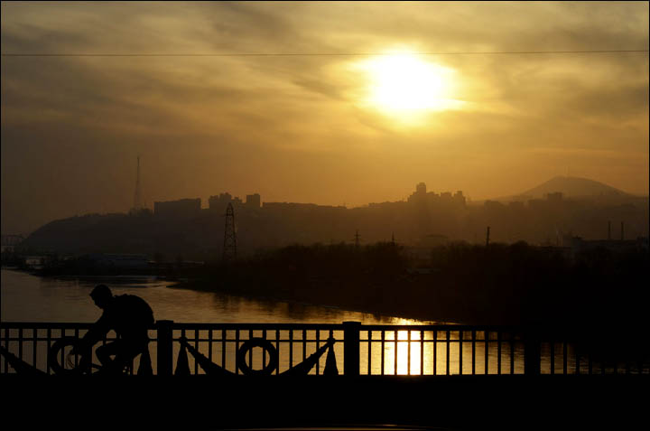 Bridge across the Yenisei river in Krasnoyarsk