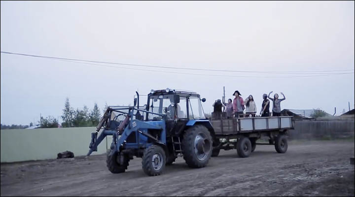 All the team on the tractor