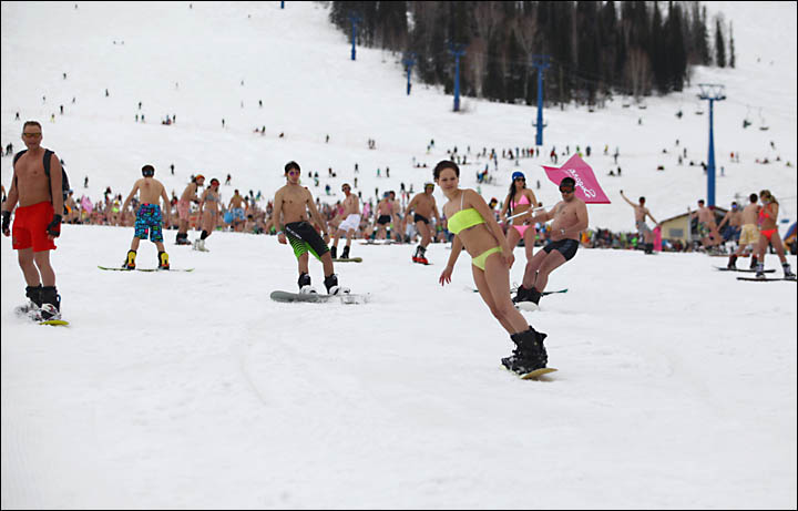 World biggest ski bikini ride Sheregesh Siberia