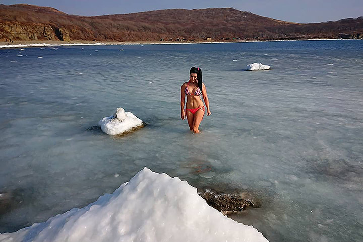 Glamorous cold swimmers