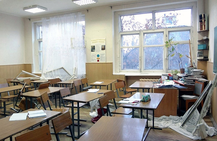 School room destroyed by explosion wave