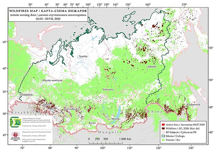 Map of wildfires in 2020