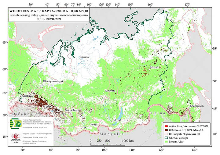 Map of wildfires in 2021